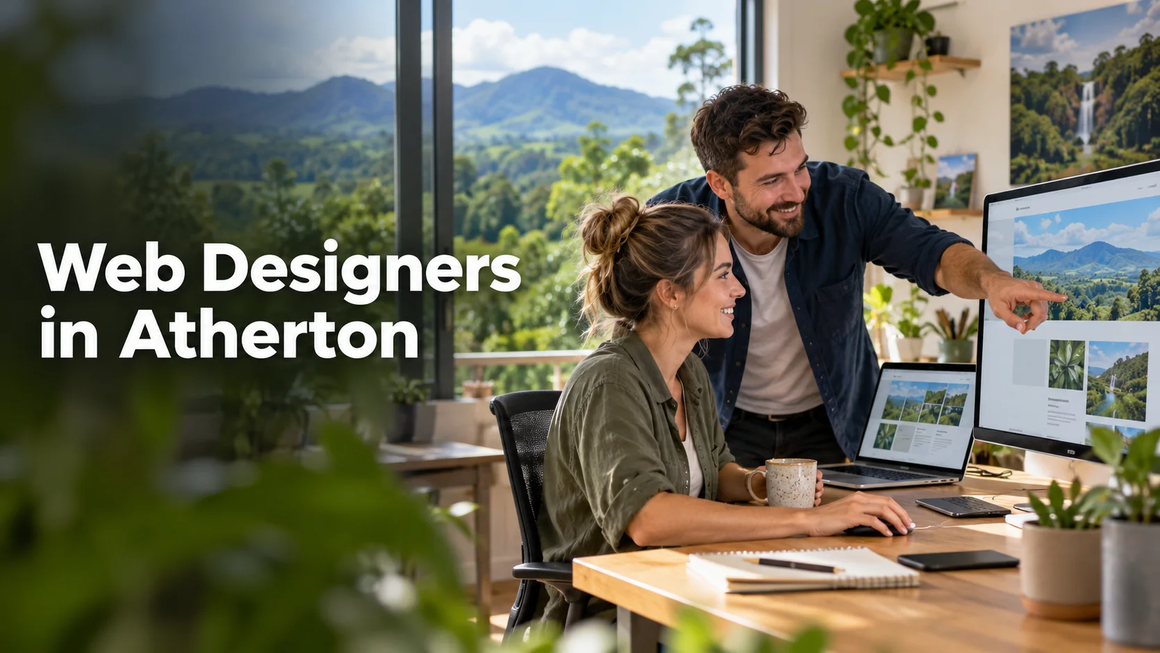 Web designers creating a website in an Atherton Tablelands office.