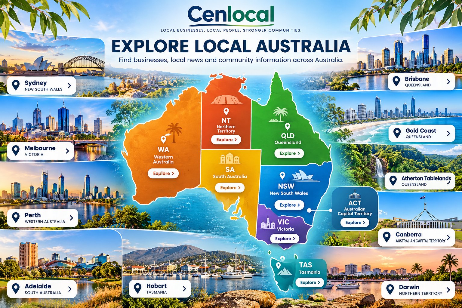 Explore local businesses, news and communities across Australia with Cenlocal