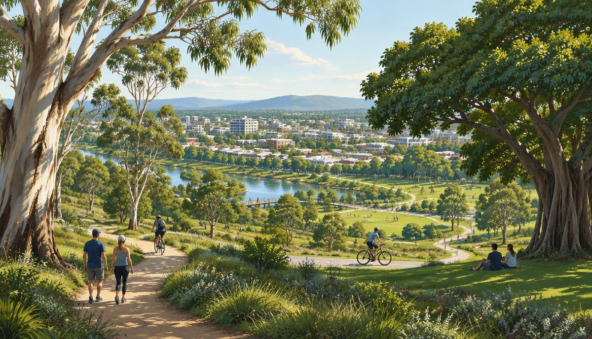 Illustration of green parklands around Adelaide